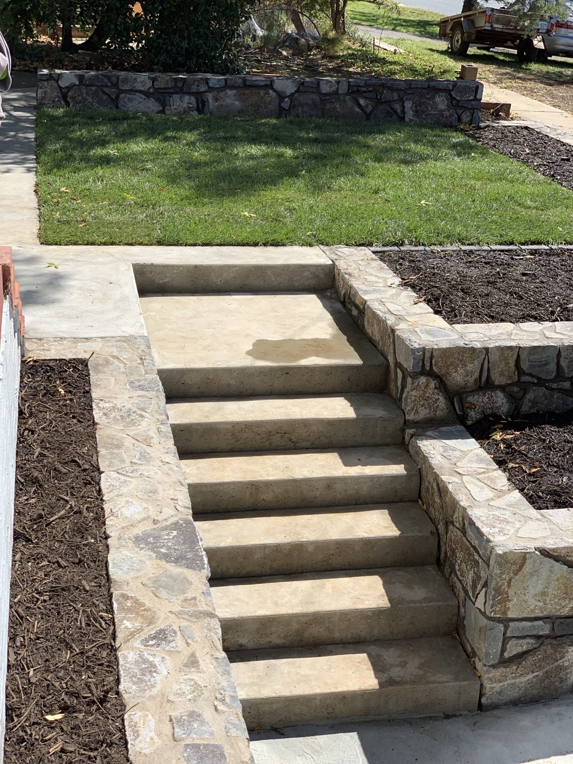 Stone walls and concrete steps